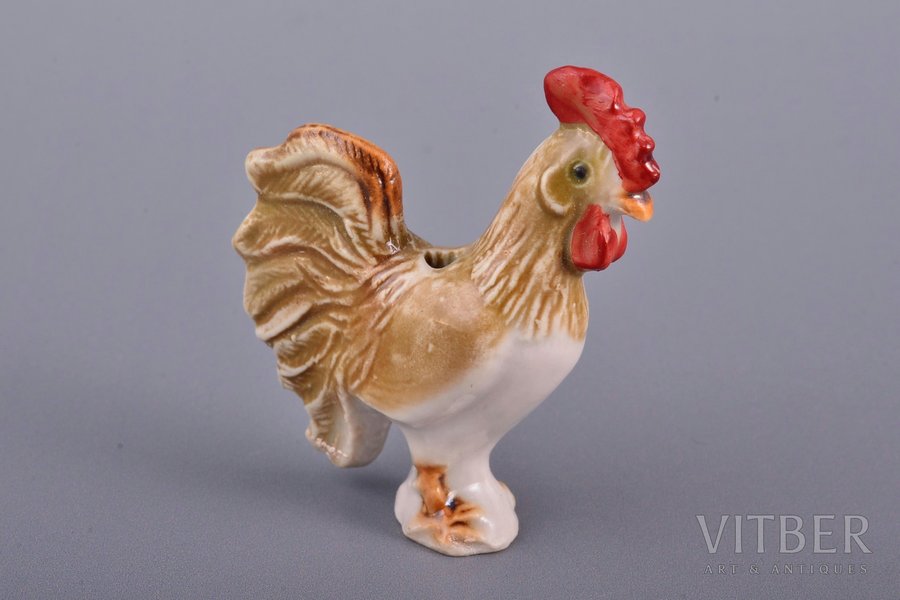 figurine, Rooster, porcelain, Riga (Latvia), Riga porcelain factory, author's edition, molder - Aria Tsipruse, the 90ies of 20th cent., the 80ies of 20th cent., h 4.2 cm