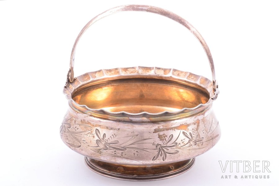 sugar-bowl, silver, 84 standard, 190.50 g, engraving, Ø 11.9 cm, h (with handle) 12 cm, 1896-1907, Russia