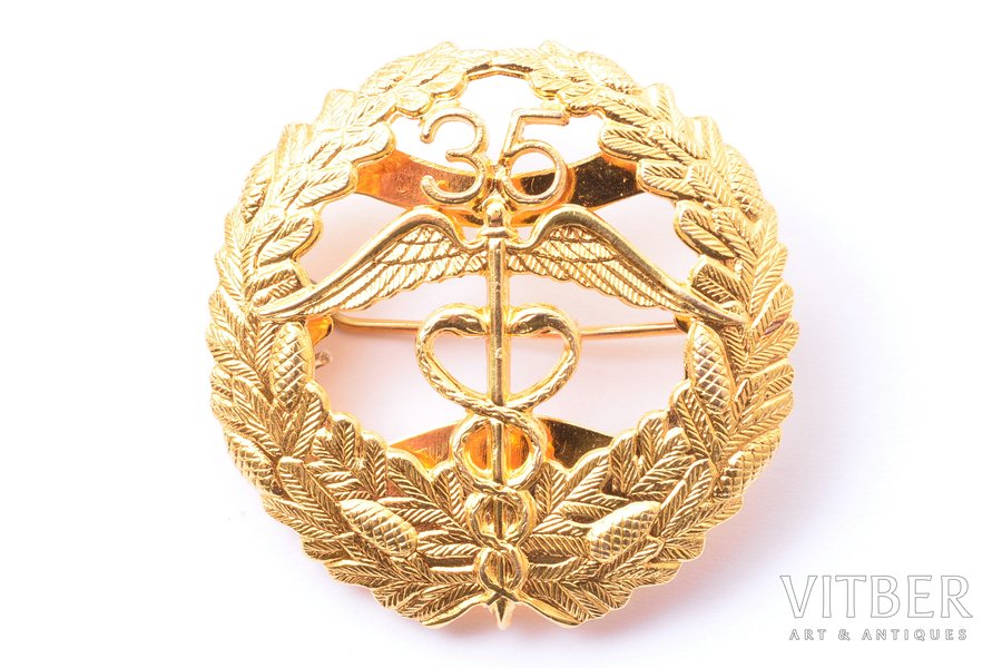 badge, 35 years of service, gold, Finland, 34.7 x 35 mm, 750 standard