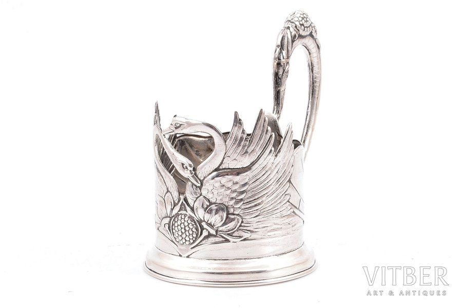 tea glass-holder, silver, "Swans", 875 standard, 120.05 g, Ø (inside) = 6.7 cm, h (with handle) = 11.5 cm, 1927-1954, Moscow, USSR
