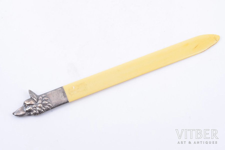 letter knife, silver, 875, 900 standard, total weight of item 39.90, bone, 28.5 cm