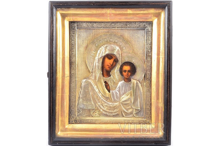 icon, Our Lady of Kazan, in icon case, board, silver, painting, guilding, 84 standart, Russia, 1899-1908, 22.4 x 18 x 2.7 cm (icon) / 29.4 x 24.9 x 6.1 cm (icon case), 82.95 g (weight of oklad).