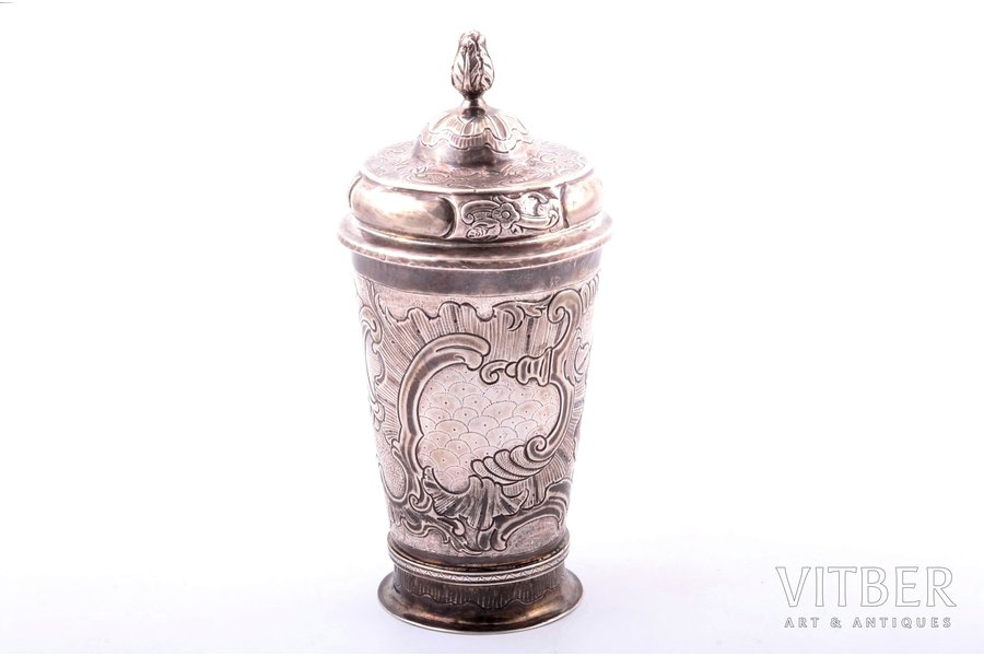 cup, silver, 270.60 g, gilding, silver stamping, h 19.7 cm, 1761, Moscow, Russia