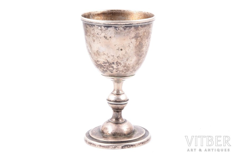 cup, silver, 12 лот (750) standard, 162.70 g, removed monogram, h 12.5 cm, the 19th cent., Kuldīga