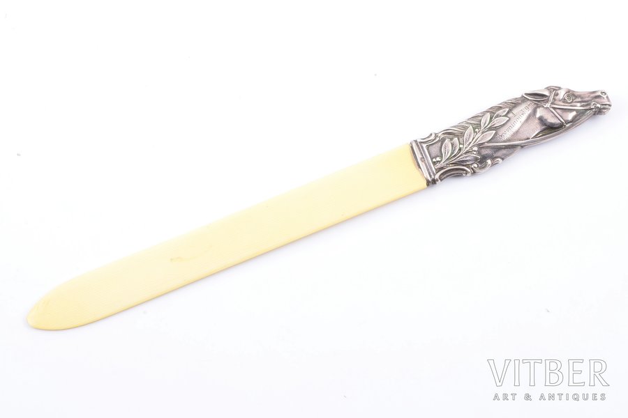letter knife, silver, total weight of item 51.00, bone, 28.9 cm