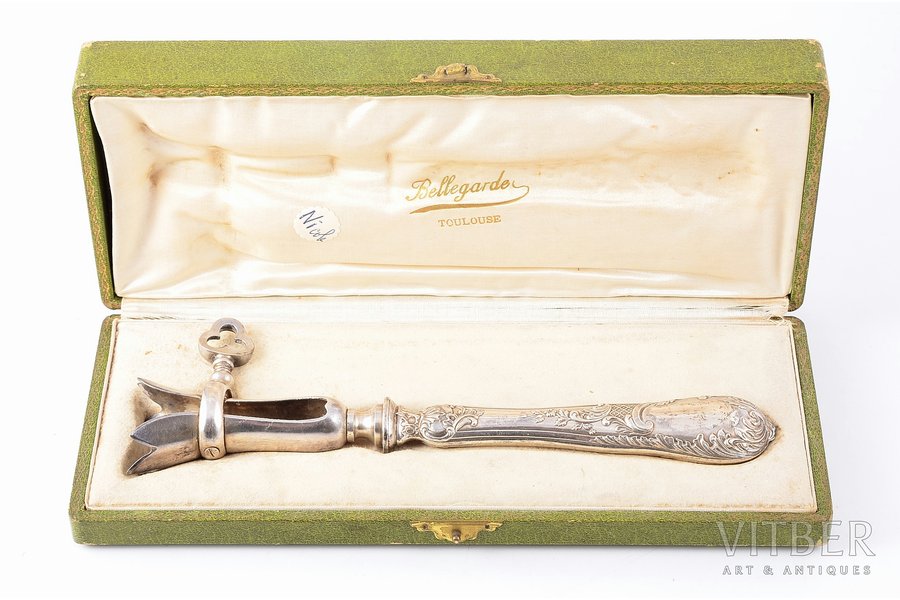 tableware for meat, silver, 950 standard, (total weight of items) 119.35, metal, 22.1 cm, France, in a box, removed monogram