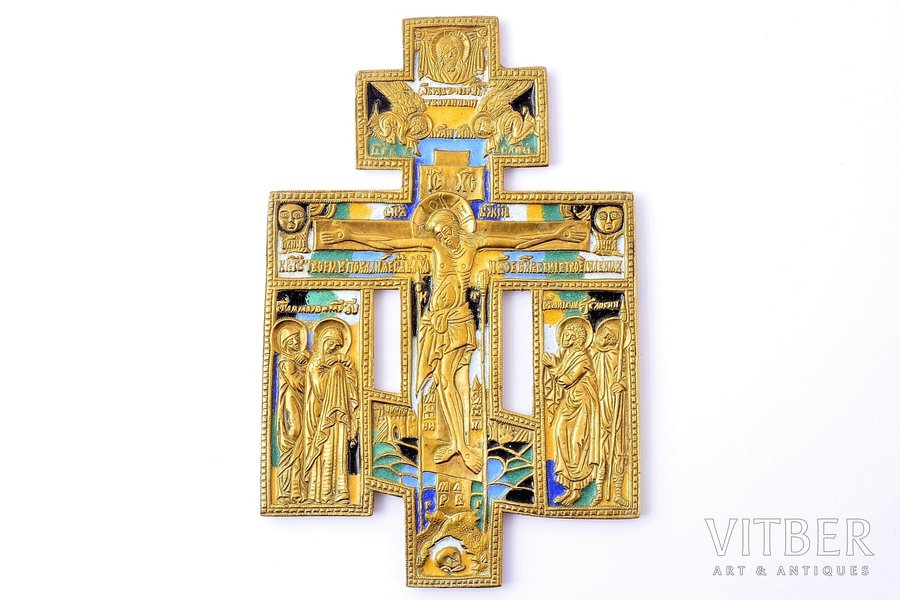 cross, The Crucifixion of Christ, copper alloy, 6-color enamel, Russia, 16.6 x 11 x 0.4 cm, 309.85 g.