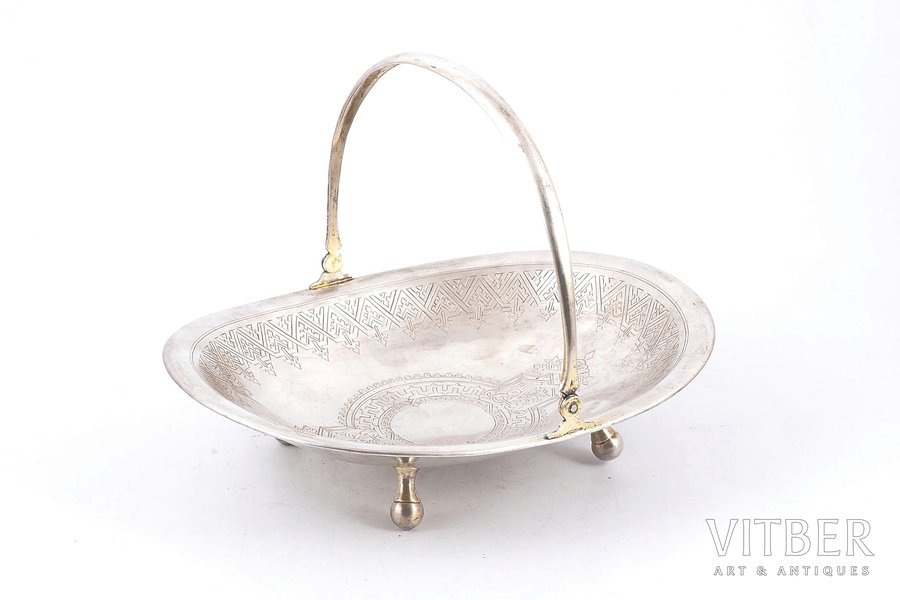 candy-bowl, silver, 84 standard, 305.90 g, engraving, 22.4 x 18.4 cm, h (with handle) 16.4 cm, 1889, Moscow, Russia