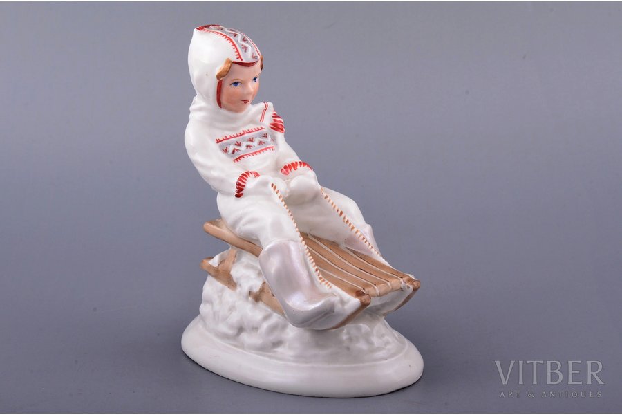 figurine, Down the hill, porcelain, Riga (Latvia), USSR, Riga porcelain factory, molder - Zina Ulste, the 60ies of 20th cent., 12.2 cm, first grade