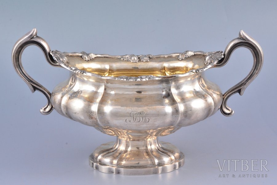 candy-bowl, silver, 84 standard, 323.85 g, 23.6 x 12.6 x 12.3 cm, by Carl Seipel, 1861, St. Petersburg, Russia