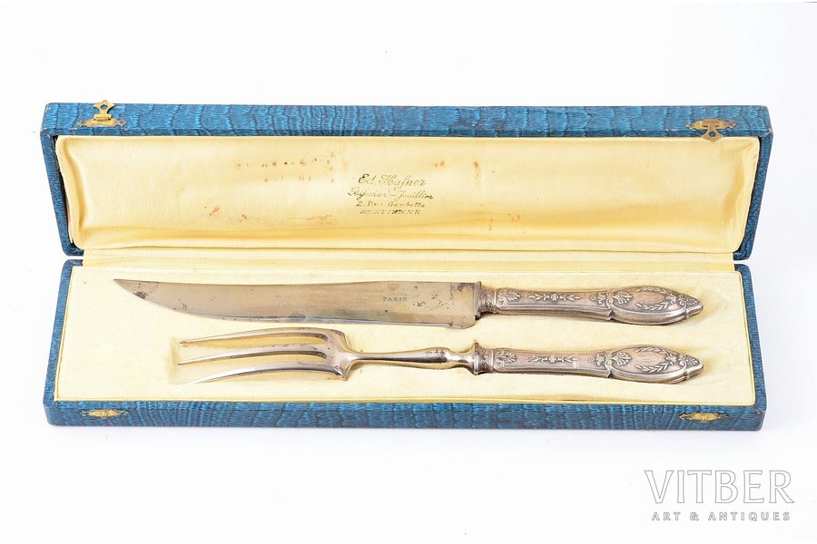 flatware set, silver, 2 pcs., 950 standard, (total weight of items) 172.95, metal, 26.2, 30.1 cm, France, with a box