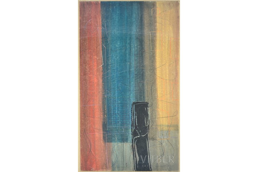Фридрихсонс Куртс (1911–1991), Абстрактная композиция, 70-е годы 20-го века, картон, смешанная техника, 50 x 29 см