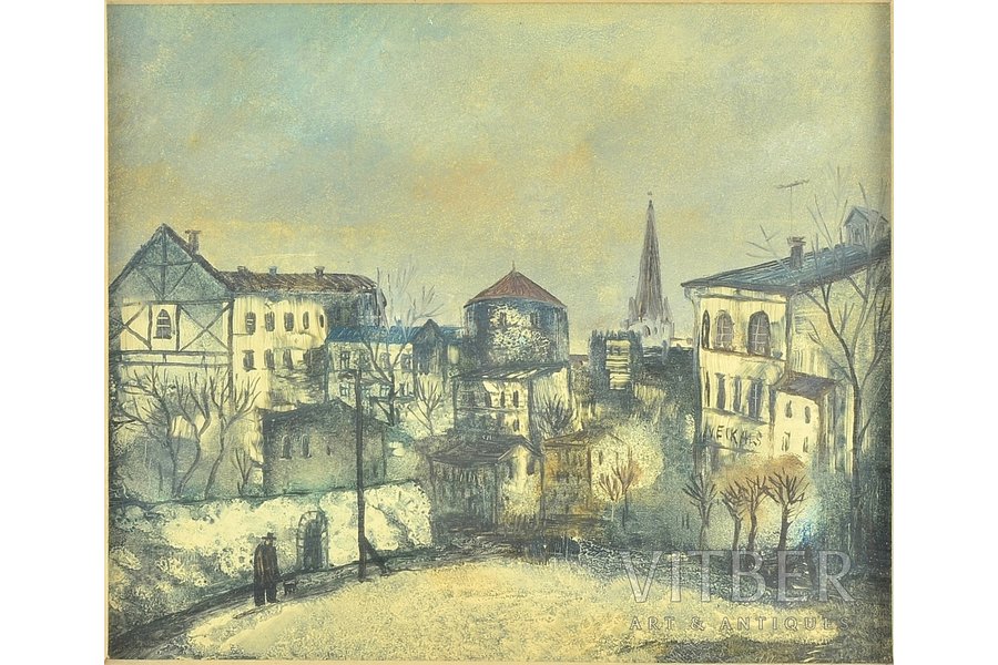 Anmanis Janis (1943), Small city, 1970, carton, oil, 17 x 20 cm