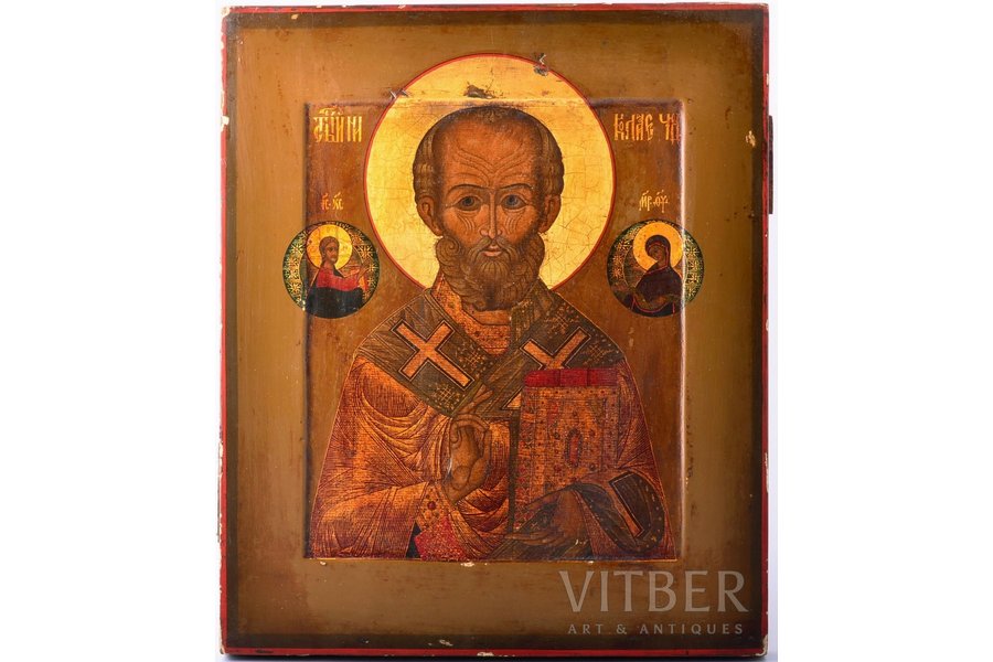 ikona, Svētais Nikolajs Brīnumdarītājs. Mstera; gleznota uz zelta, dēlis, gleznojums, Krievijas impērija, 19.gs. vidus, 31.2 x 26.6 x 2.3 cm