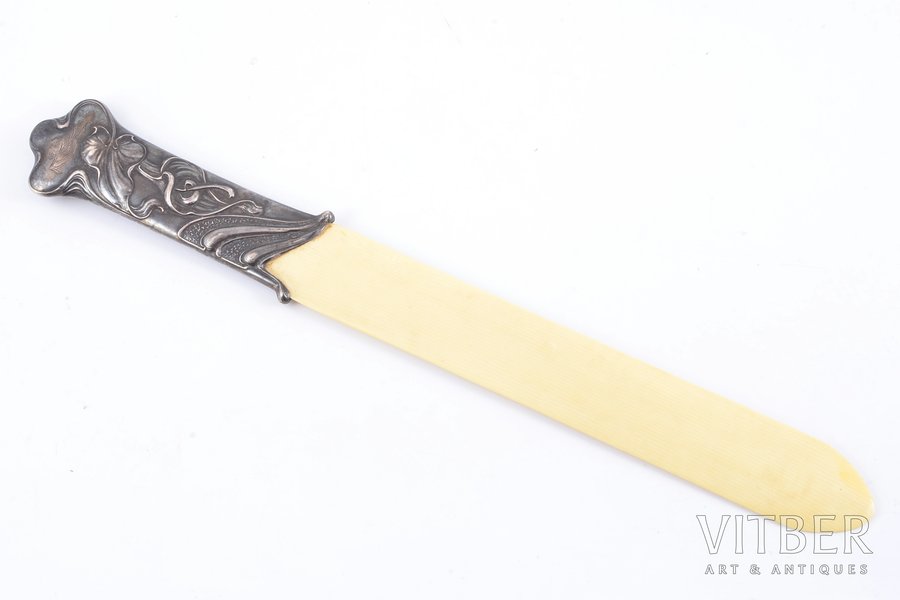letter knife, silver, Art Nouveau, 875 standard, 60.45 g, 30.3 cm, the 20ties of 20th cent., Latvia