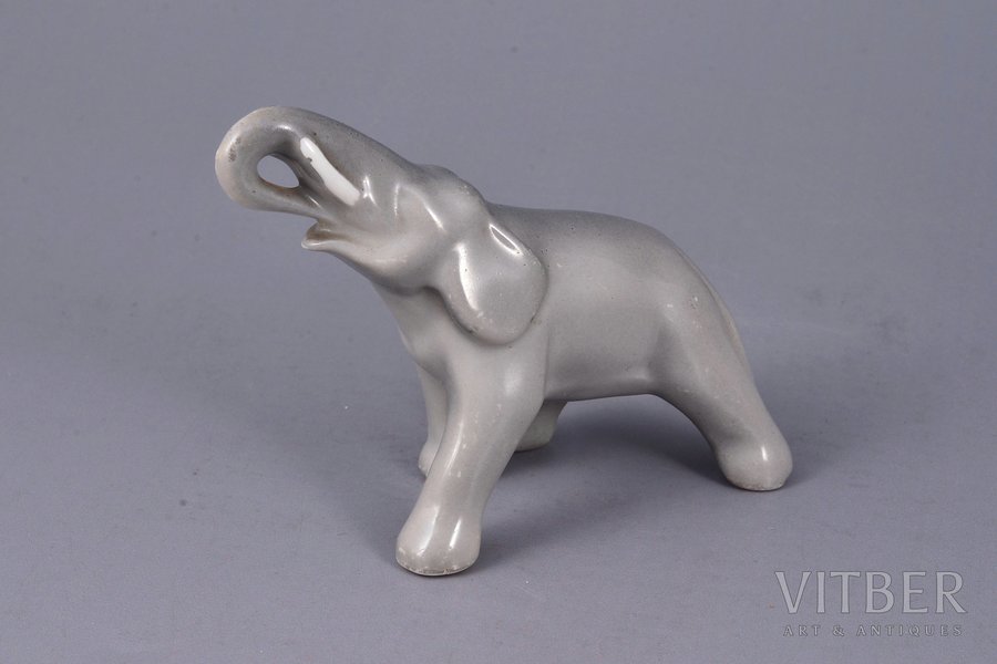 figurine, Elephant, porcelain, Riga (Latvia), J.K.Jessen manufactory, 1933-1935, 9 x 4.3 x 6.7 cm, third grade