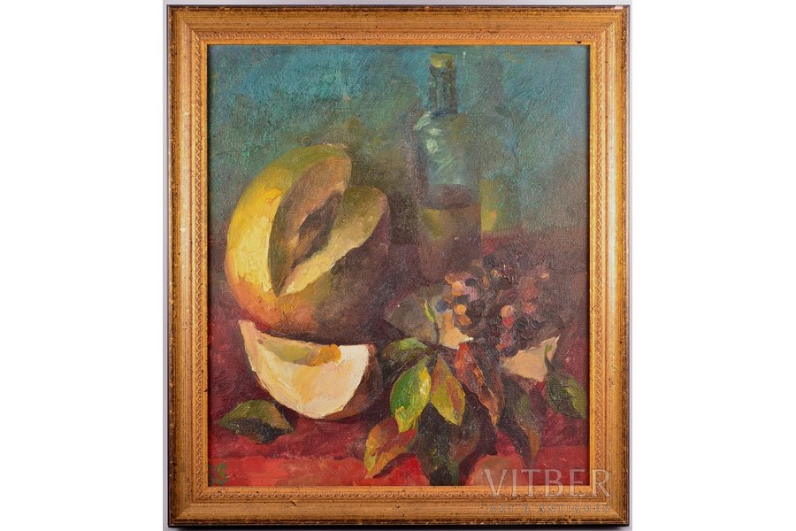 unknown author, Still Life with Melon, carton, oil, 44.5 x 39 cm