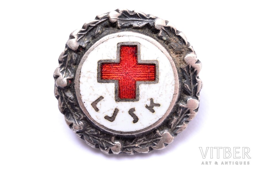 badge, LJSK (Red cross of latvian youth), Latvia, 20-30ies of 20th cent., Ø 15.2 mm