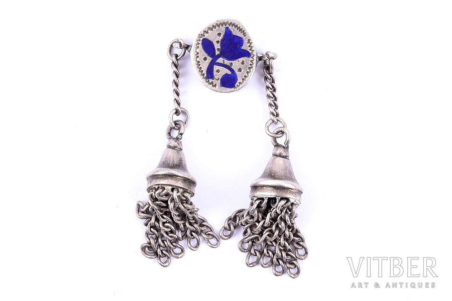 watch fob, silver, enamel, 6.10 g, detail with enamel - 13x7x6 mm, pendant length - 38 mm, without hallmark
