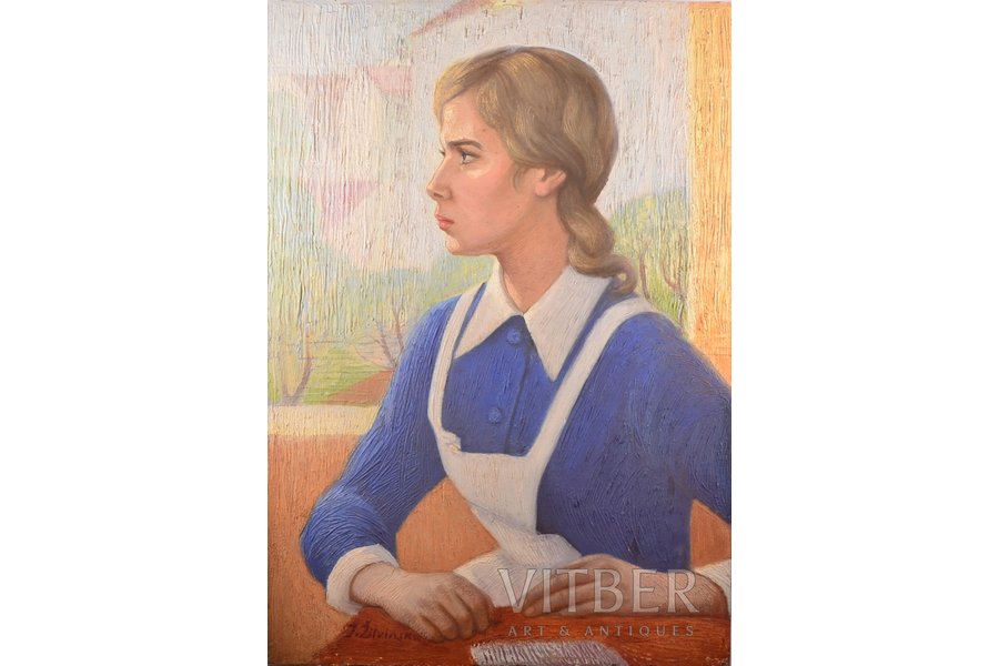 Zhilvinska Jadviga (1918-2010), Schoolgirl, 1973, carton, oil, 70 x 49 cm