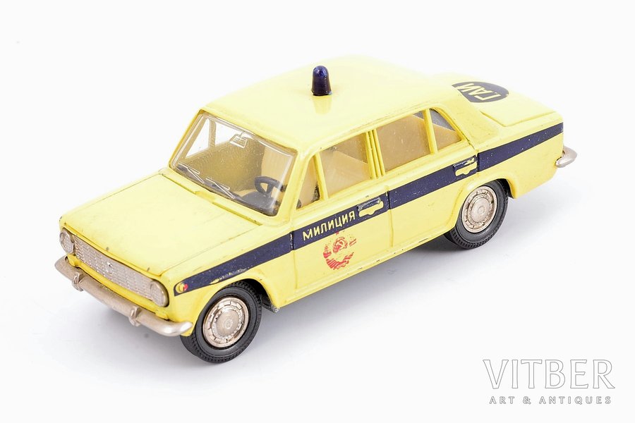автомодель, ВАЗ 2101 № А9, "Милиция", металл, СССР, 1978-1980 г., лимонный цвет