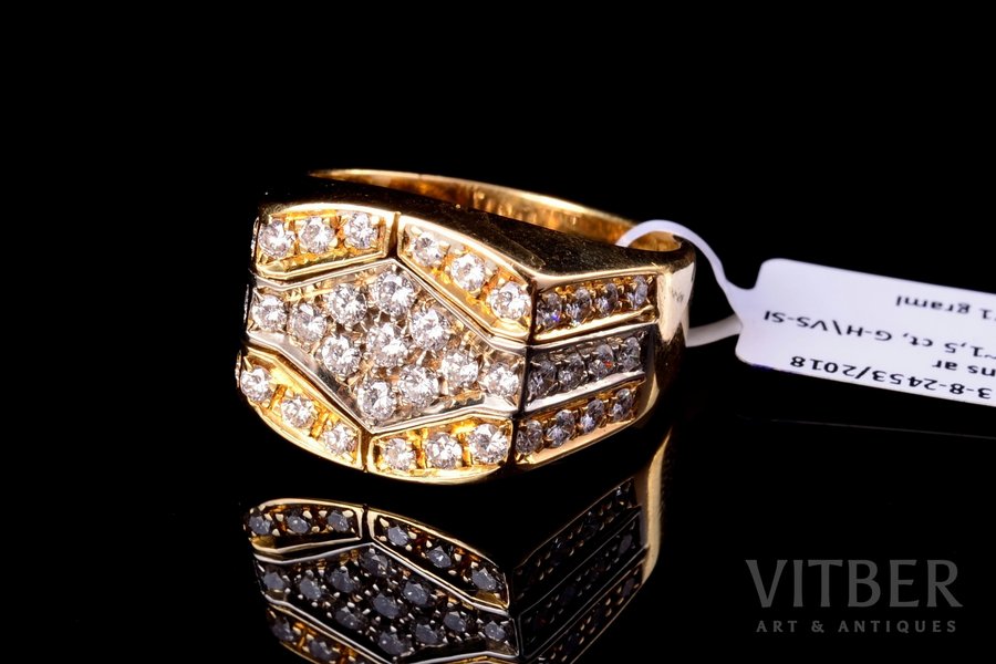 a ring, Fred Samuel, gold, 750 standart, 11.71 g., the size of the ring 19, diamonds, TW ~1.5 ct ct