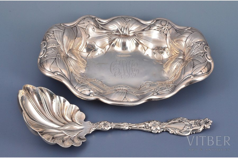 set, tray, spoon, silver, 925 standard, 269.85 g, 21.1 x 15.7, 22 cm, L. W. Vilsack & Co, USA