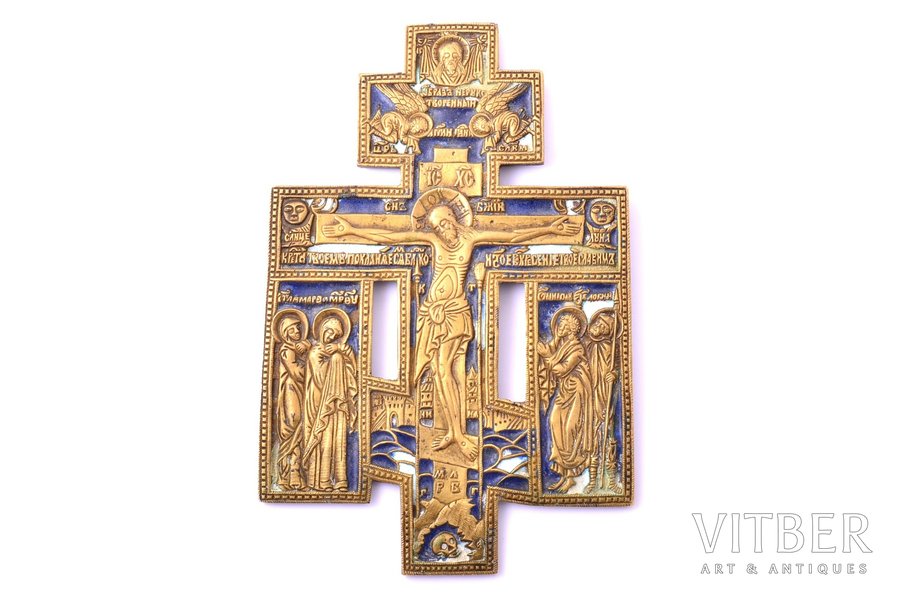 cross, The Crucifixion of Christ, copper alloy, 2-color enamel, Russia, the border of the 19th and the 20th centuries, 16.5 x 11 x 0.4 cm, 279.50 g.