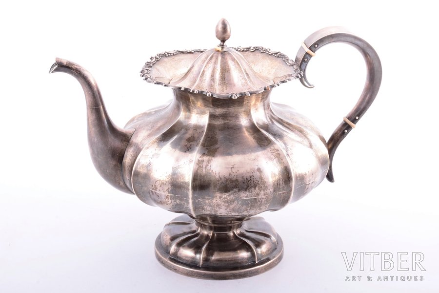 teapot, silver, 875 standard, 983.7 g, h 21.4 cm, by Jānis Rīduss, the 20-30ties of 20th cent., Latvia