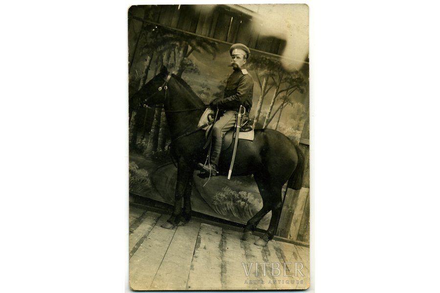 photography, cavalryman, Russia, beginning of 20th cent., 14x9 cm