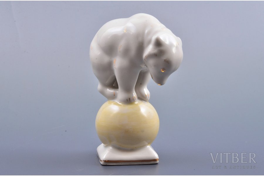 figurine, Bear on a ball, porcelain, Riga (Latvia), Riga porcelain factory, the 60ies of 20th cent., 10 cm, first grade