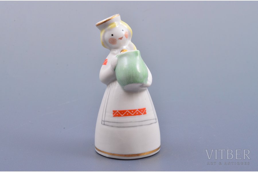 figurine, Girl with a jug, porcelain, Russia, USSR, Riga porcelain factory, molder - Aina Mellupe, the 60ies of 20th cent., 7.5 cm, first grade