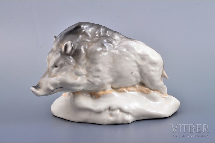 figurine, Wild boar, porcelain, Riga (Latvia), USSR, Riga porcelain factory, the 50ies of 20th cent., 13.6 cm, top grade