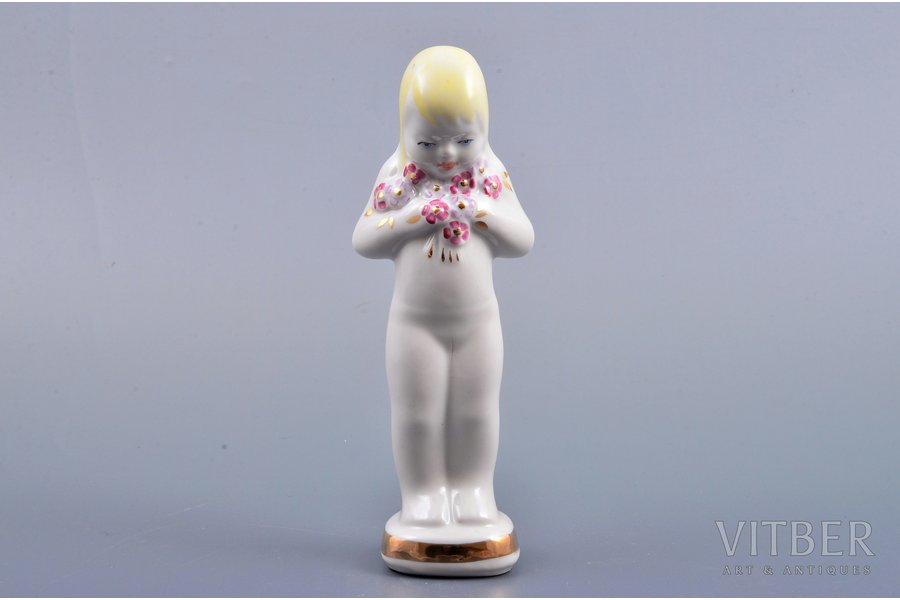 figurine, Girl with flowers, porcelain, Riga (Latvia), USSR, Riga porcelain factory, molder - Vera Veisa, the 70-ties of the 20th cent., 16.1 cm, first grade