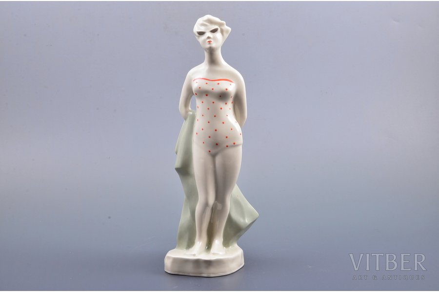 figurine, A Woman on the Beach, porcelain, Riga (Latvia), USSR, Riga porcelain factory, molder - Eriks Ellers, the 50ies of 20th cent., 25.4 cm, first grade