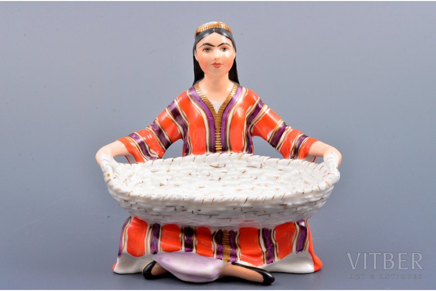 figurine, Uzbek Grl with a Basket, porcelain, USSR, LFZ - Lomonosov porcelain factory, molder - Galina Stolbova, the 50-60ies of 20th cent., 10.7 cm, first grade