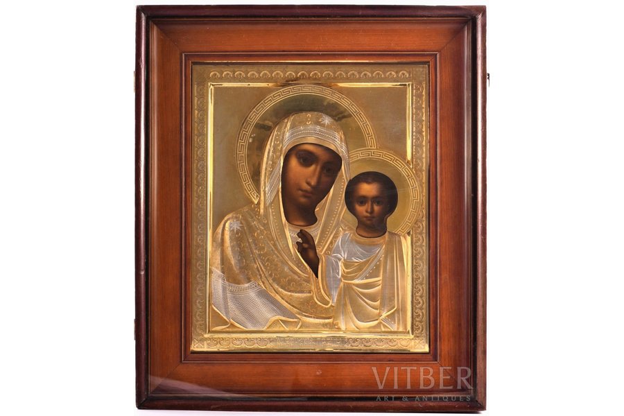 ikona, Kazaņas Dievmāte, rāmī, dēlis, sudrabs, gleznojums, zeltījums, 84 prove, Krievijas impērija, 1896-1907 g., 36 x 31.2 x 7.1 cm (rāmis) / 26.8 x 22.1 x 2.7 cm (ikona)