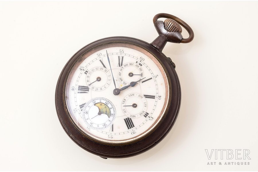 kabatas pulkstenis, metāls, 8.5 x 6.7 cm, Ø (ciparnīca) 54.3 mm, darbojas