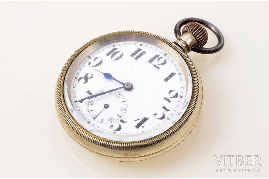 карманные часы, металл, 6.8 x 5.4 см, Ø (циферблат) 46.8 мм, трещина на циферблате, на ходу
