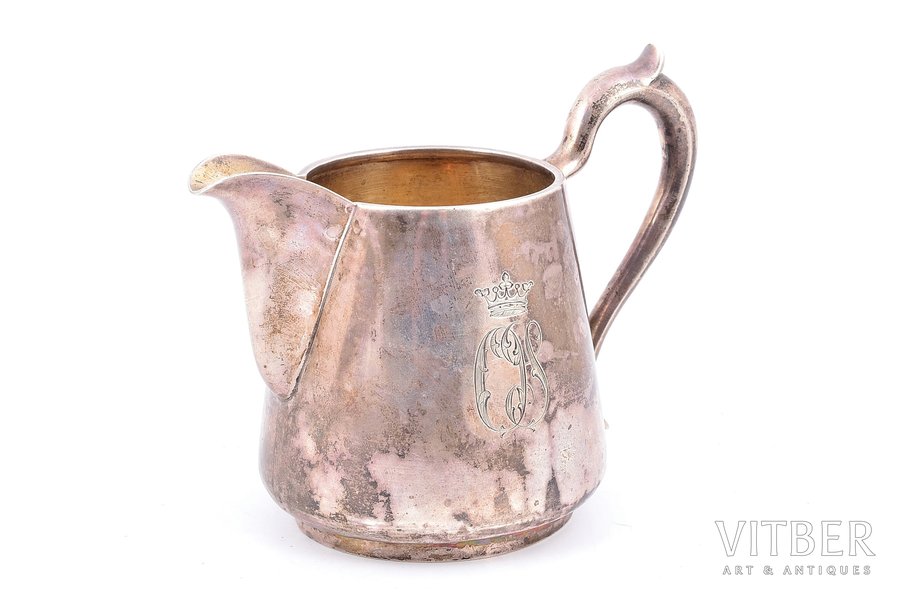 cream jug, silver, 84 standard, 186.40 g, h 10.7 cm, master Robert Kohun, 1883, St. Petersburg, Russia