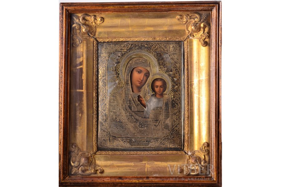 icon, Our Lady of Kazan, in icon case, board, silver, painting, 84 standard, Russia, 1888, 34.8 x 30.7 x 8.8  / 22 x 17.8 x 2.4 cm