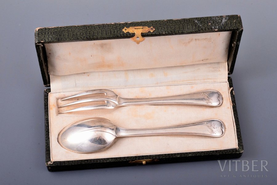 flatware set, silver, 2 items, 950 standard, 107.65 g, 17.8 / 17.7 cm, France, in a box