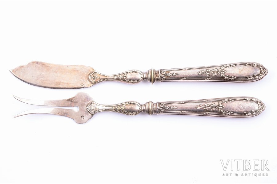 flatware set, silver, 2 items, 950 standard, (total weight of items) 88.85, 18.7, 19.3 cm, France