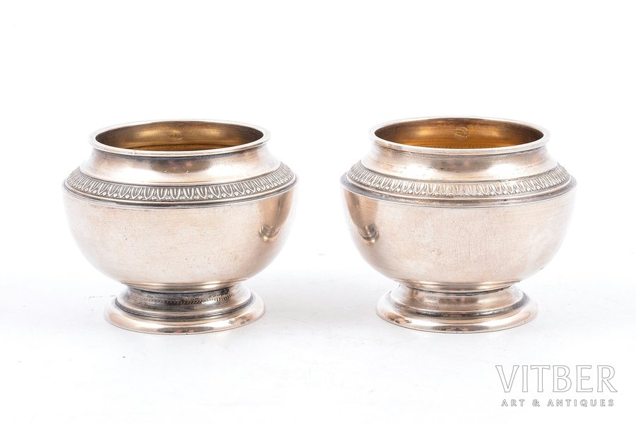 pair of saltcellars, silver, 950 standard, 95.85 g, h 4.1 cm, France