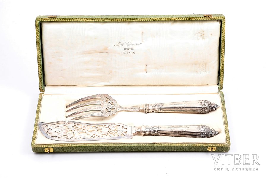 flatware set, silver, 2 items, 950 standard, total weight of items 310.00, metal, 31.8 / 28.1 cm, France, in a box