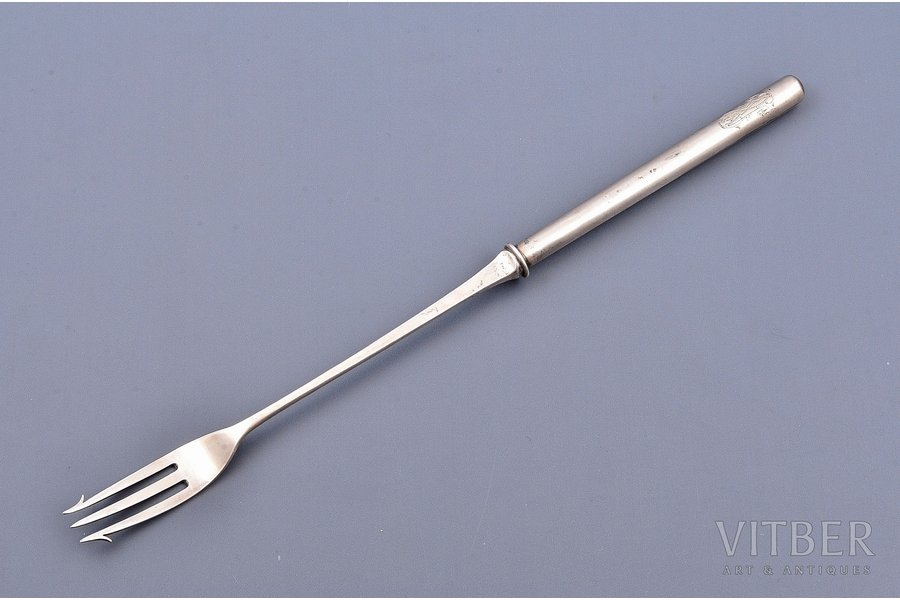 fork, silver, 84 standard, 43.55 g, 25.6 cm, the end of the 19th century, Russia