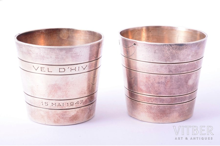 pair of beakers, silver, 950 standard, 77.55 g, h 3.8 cm, France