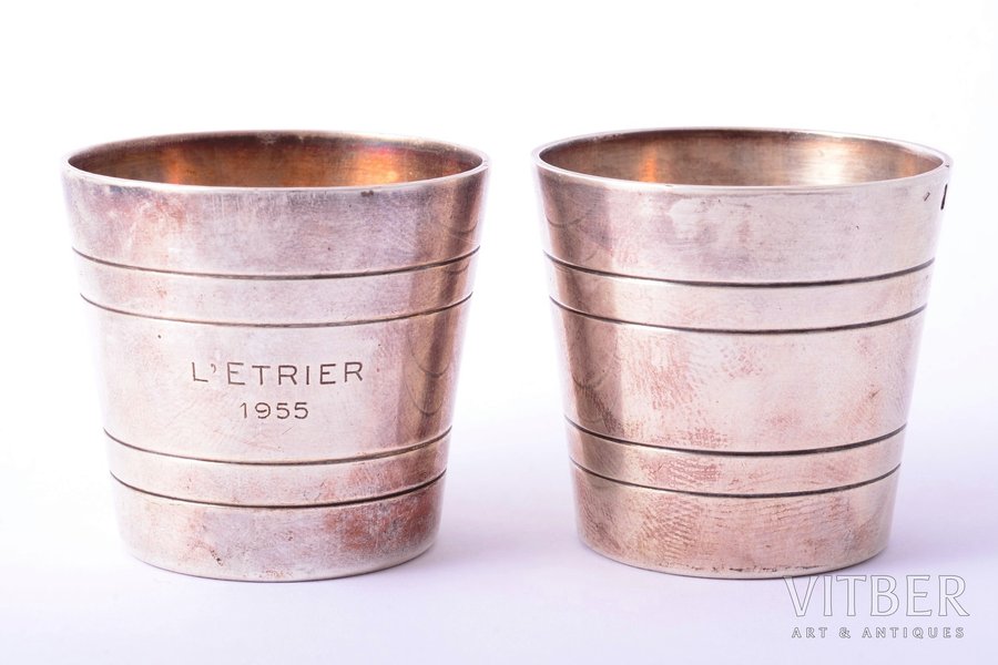 pair of beakers, silver, 950 standard, 85 g, h 3.9 cm, France