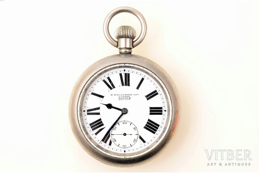 pocket watch, "H. Williamson ltd", military, Great Britain, metal, 7.2 x 5.8 cm, Ø 41.6 mm, cracks on dial, maintenance needed