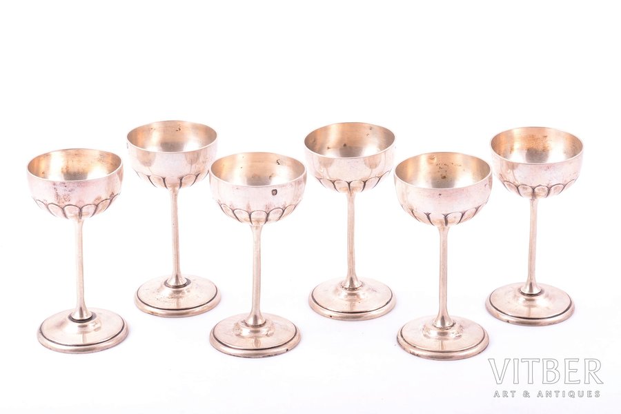 set of 6 small glasses, silver, 800 standart, 294.05 g, France, h 8.1 cm